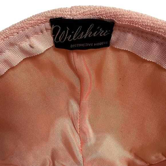 Vintage Wilshire Pink Sequined Thread Hat with Navy Blue Veil Circa 1940s - Picture 8 of 12